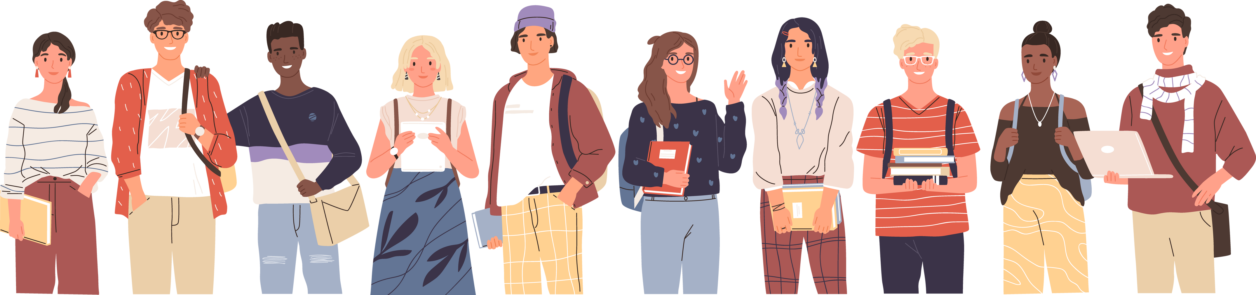 Group of Multicultural Students Illustration